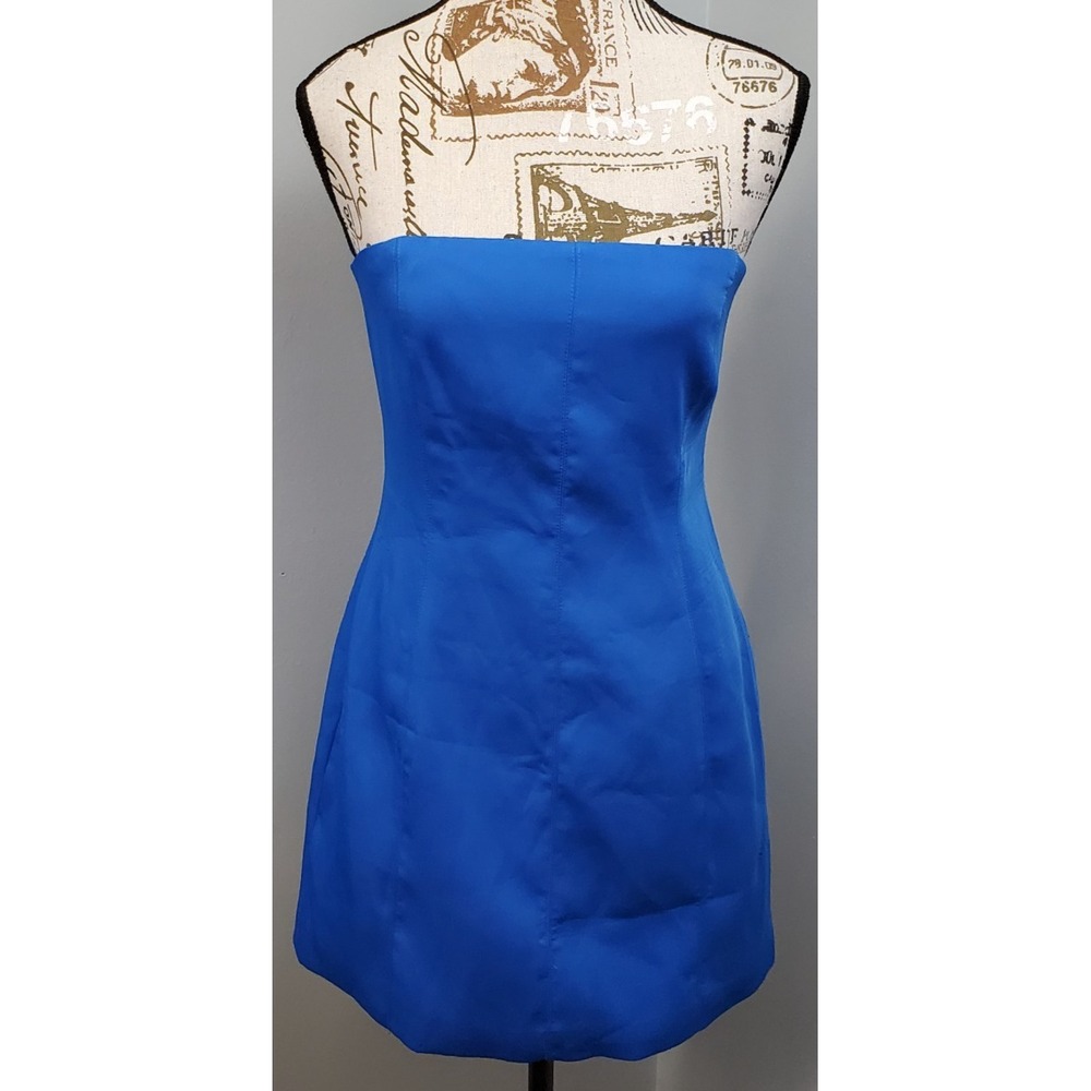 MESHKI Strapless Bandeau Mini Dress Womens Small Blue Back Zip Cocktail Party